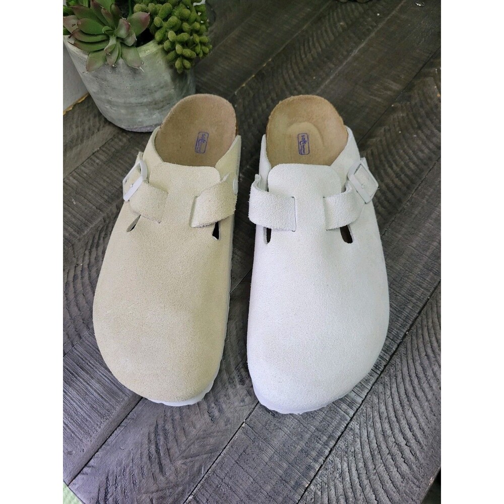 Birkenstock Boston Soft Cream & Tan Clogs Taupe Suede Sandals EU 39 (US-8)